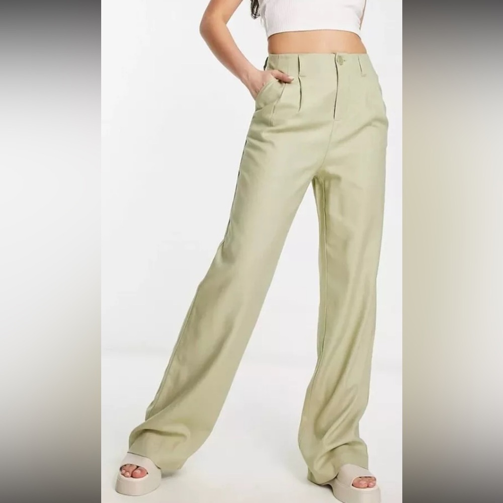 Stradivarius linen look wide leg pants